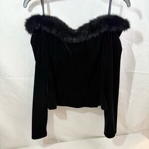 Y2K Velvet Top LP Off the Shoulder Fur Trim Corset Whimsigoth Fairygrunge Preppy
